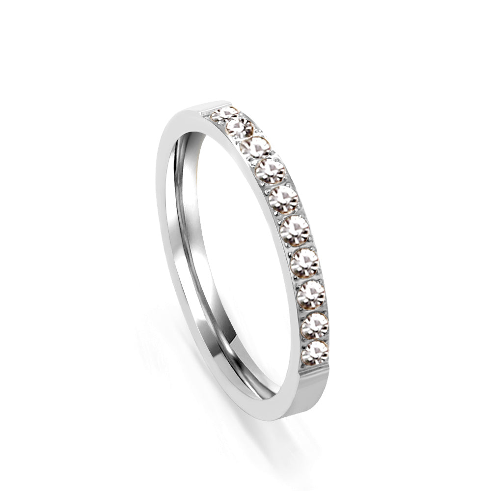 Solitaire ring with 10 small round diamonds gold/steel color asonjewelry